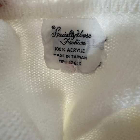 Specialty House Fashion Cardigan Sweater SZ M VTG Knit White Floral Embroidered - Picture 5 of 5